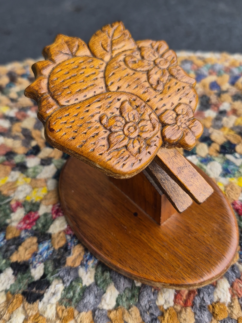 Vintage Carved Wood Strawberry Memo Holder